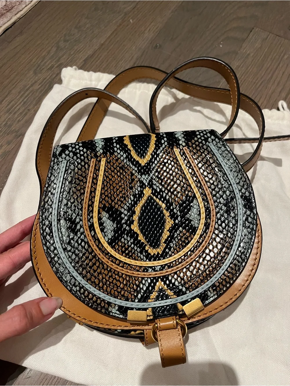 Chloe Marcie Small Saddle Bag- Multicolor Python Print Embossed Leather